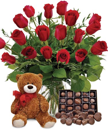 Roses, Chocolate & Bear Combo